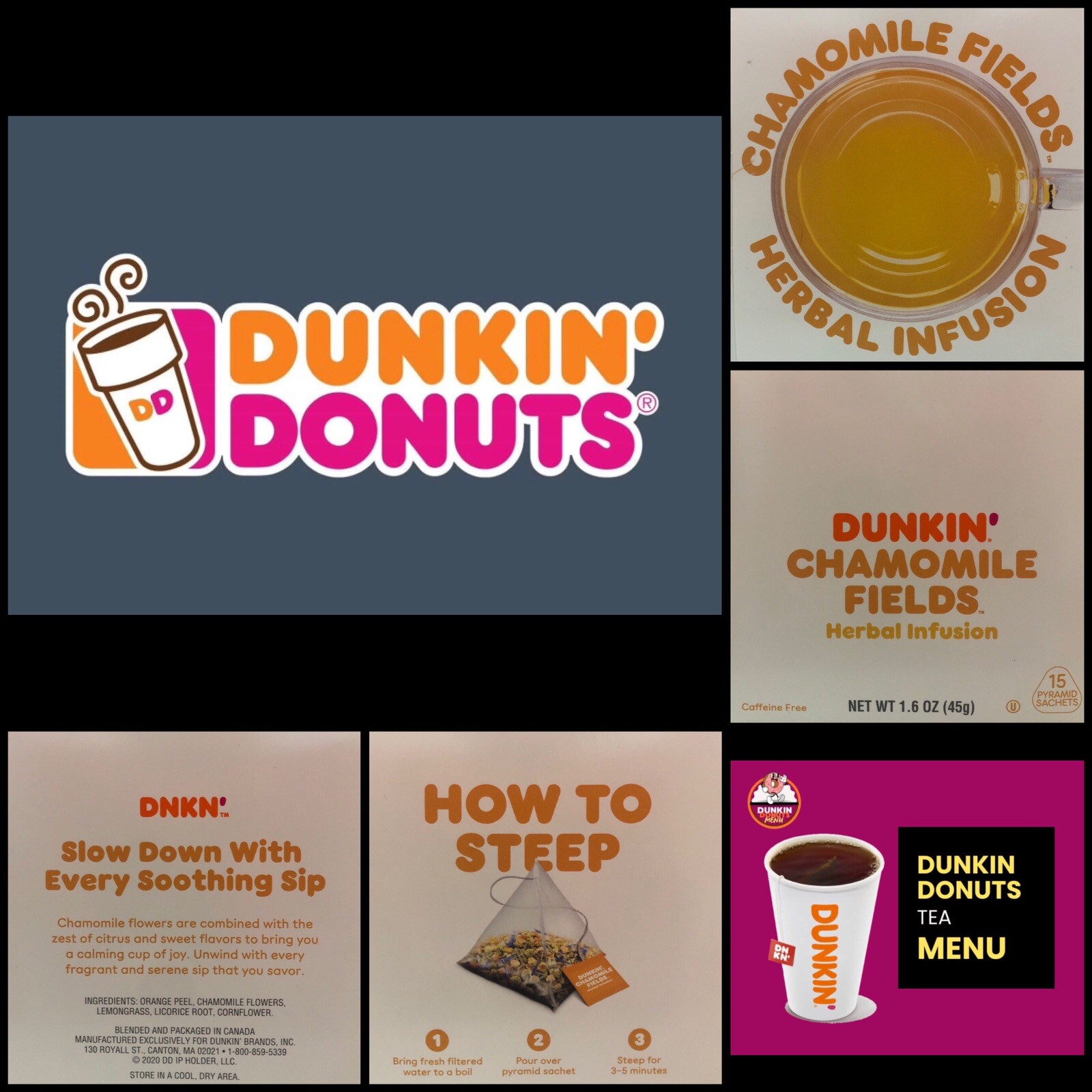 Dunkin Donuts Chamomile Fields Herbal Infusion Tea With 15 tea bags 1.6OZ