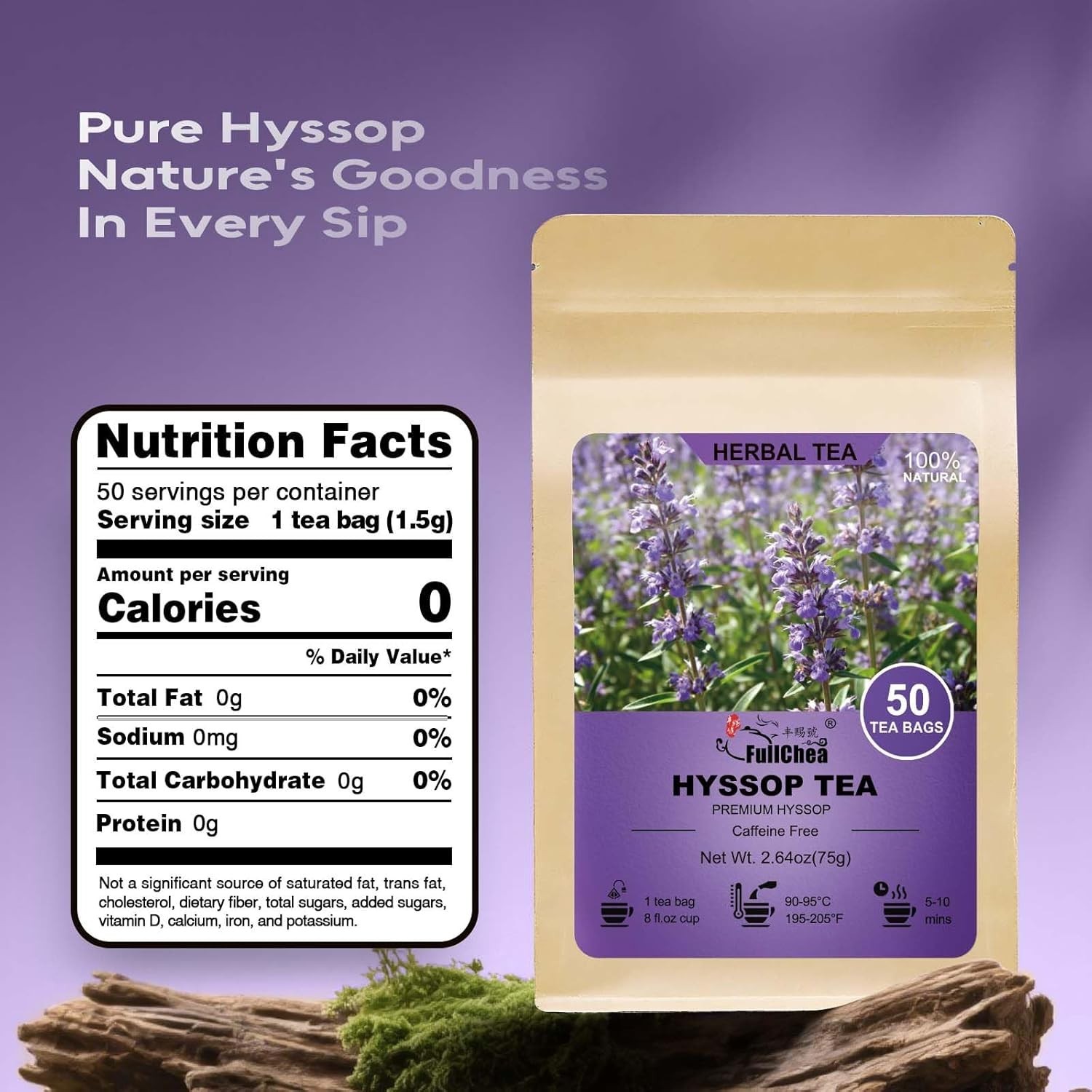 – Hyssop Tea Bags, 50 Count Caffeine-Free Herbal Tea Bags, Premium Hyssop, Suppo