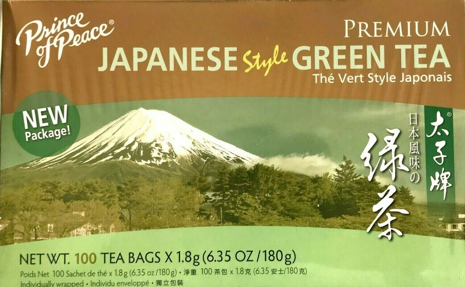 1 Box, Prince of Peace Premium Japanese Green Tea 6.35Oz/180g – 100 Tea Bags