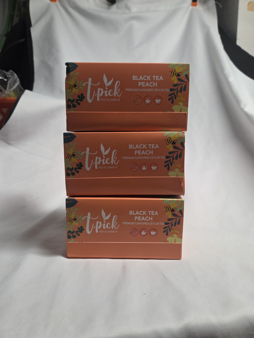 New Lot Of 3 t-pick Black Tea Peach Ceylon Tea Bags 60 Bags Total Exp:10/05/2028