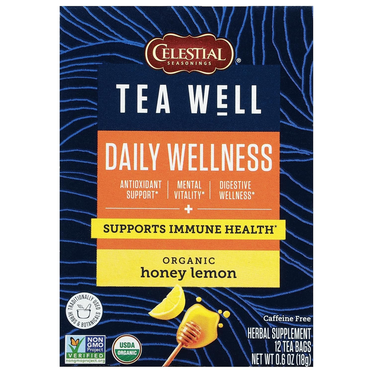 Celestial Seasonings TeaWell Herbal Tea, Daily Wellness, Organic Honey Lemon, 12