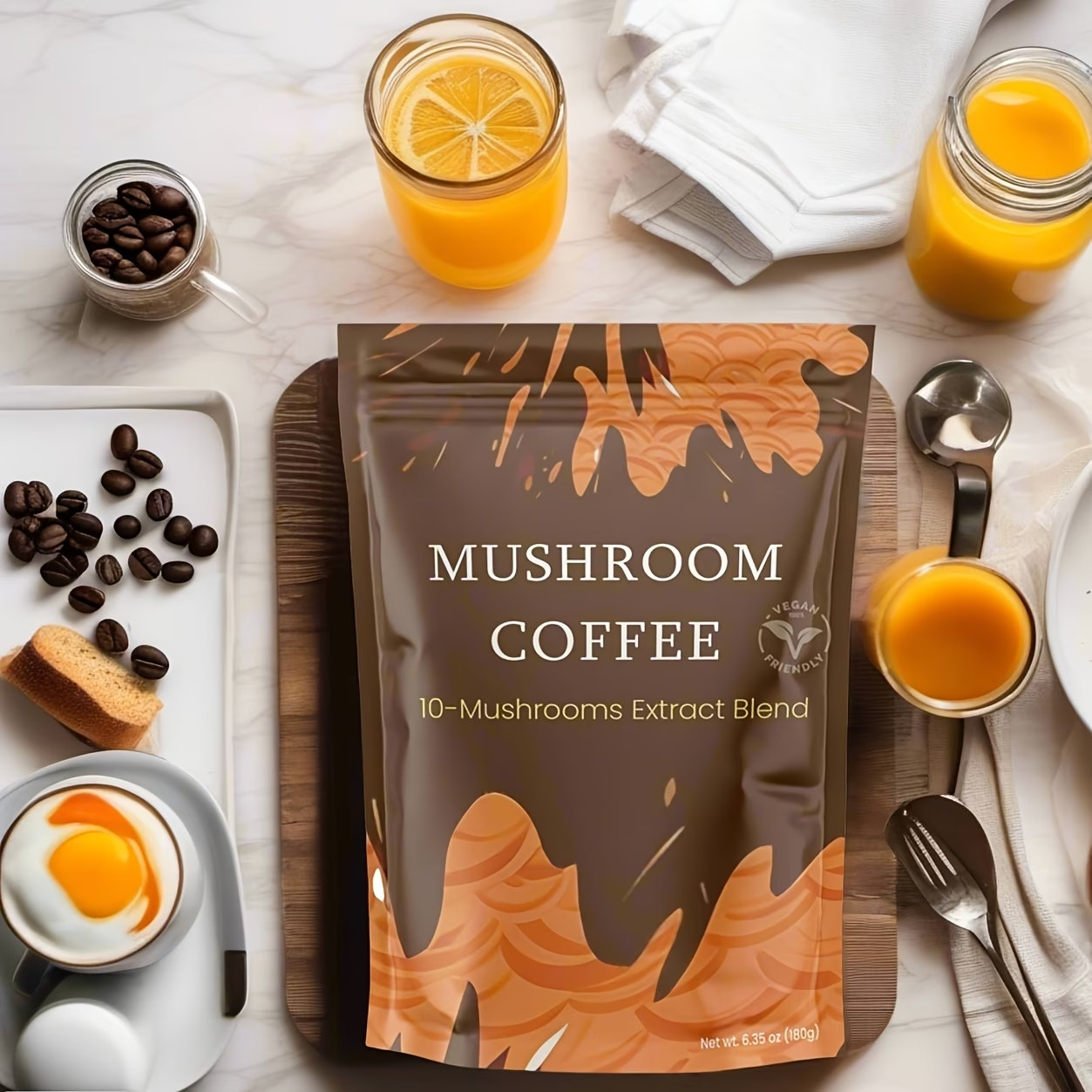 Instant Mushroom Coffee with Turkey Tail & Tremella Extracts Gluten-Free