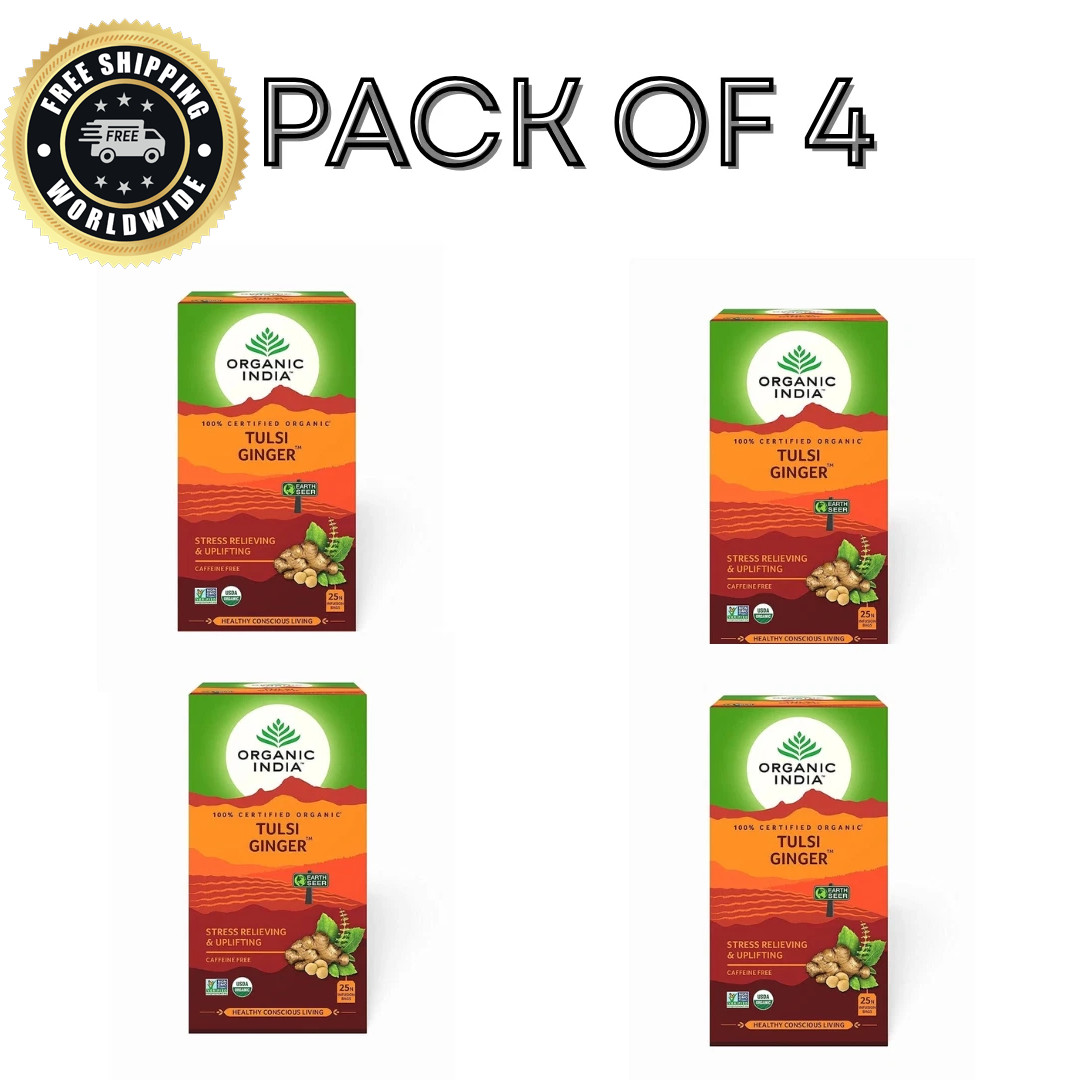 Organic India Ginger USA TEA 4 BOX 100 BAGS Vegetarian Botanical 100% Herbs Pure