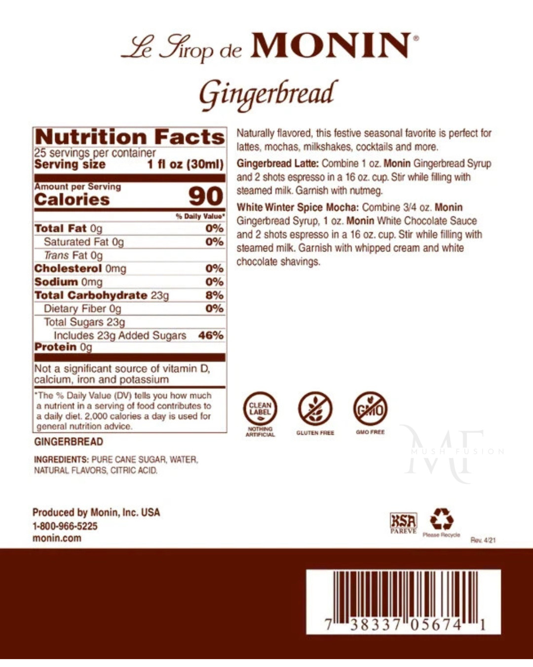 🎄✨ Monin Gingerbread Syrup 750mL – Warm, Sweet Holiday Flavor Boost! ✨🎄