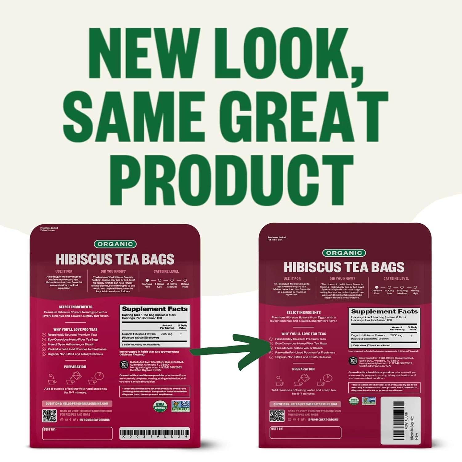 FGO Organic Hibiscus Tea, 100 Count, Eco-Conscious Tea 100 Count (Pack of 1)