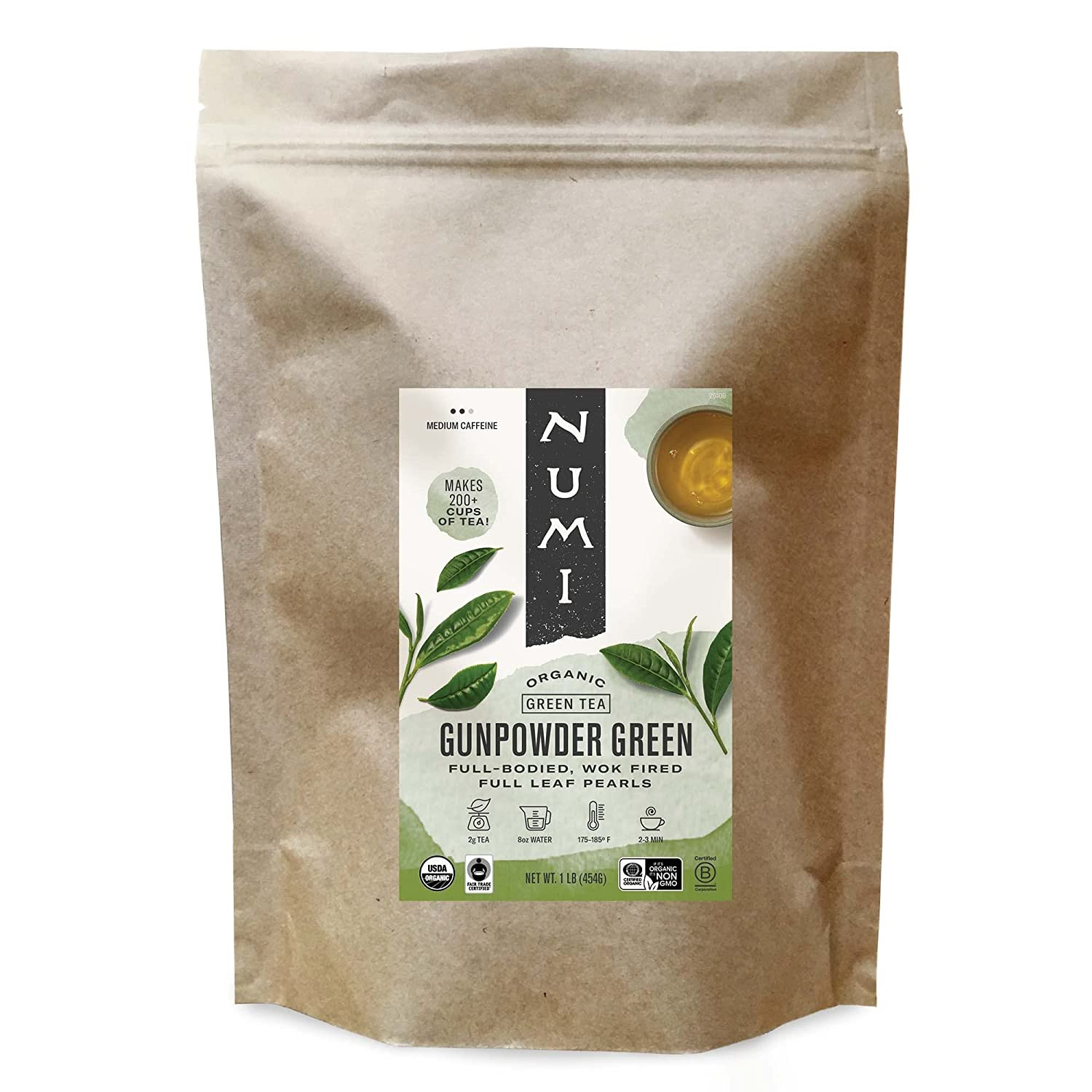 Numi Organic Tea Gunpowder Green 16 Ounce Pouch Loose Leaf Tea 200+ Cups Pac