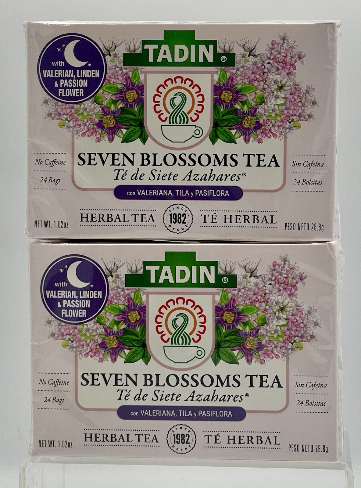 Lot of 2 Tadin Seven Blossoms Herbal Tea 48 Bags Caffeine Free EXP 06/27