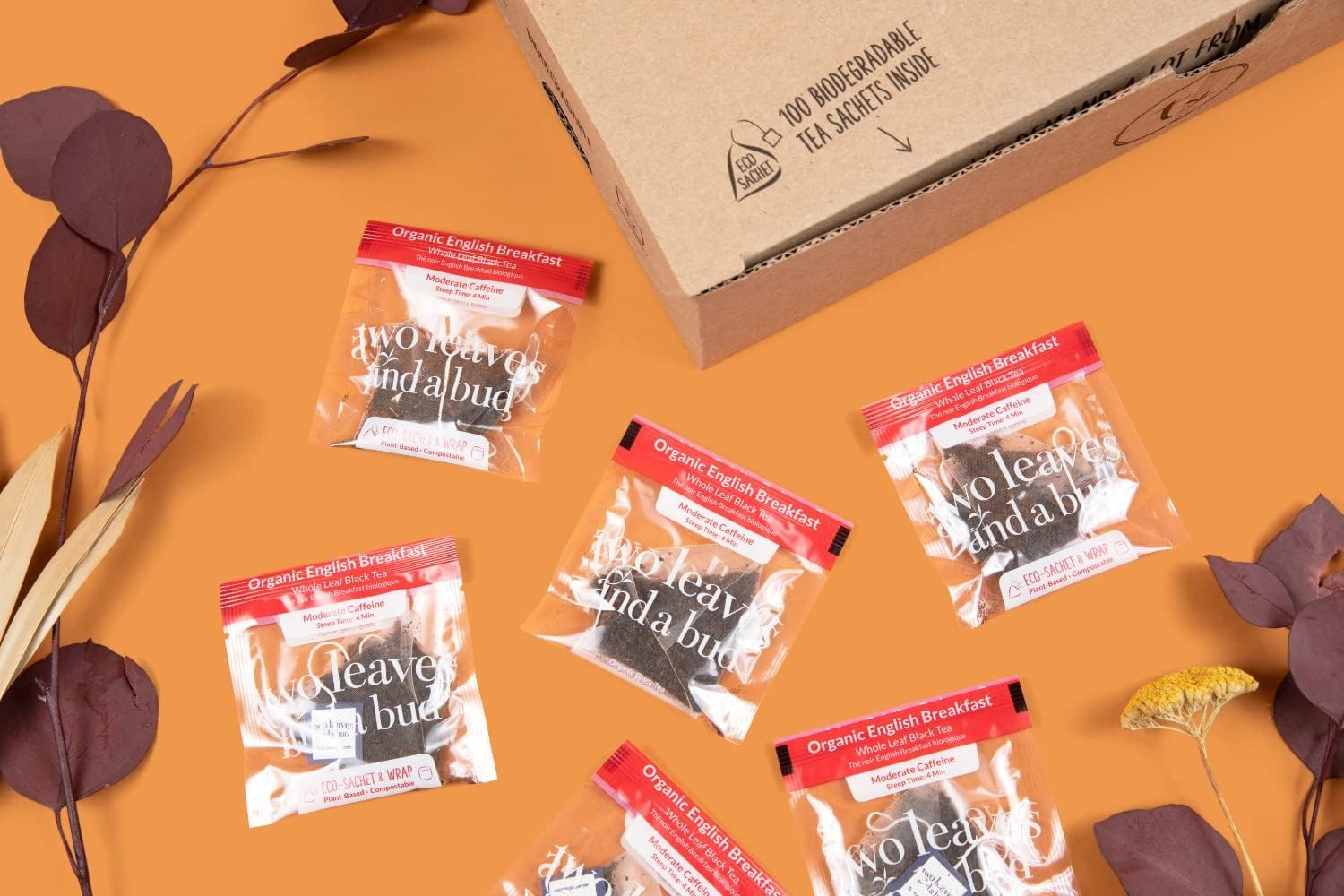 Two Leaves and a Bud Organic English Breakfast Tea Bags, Caffeinated Whole Le…