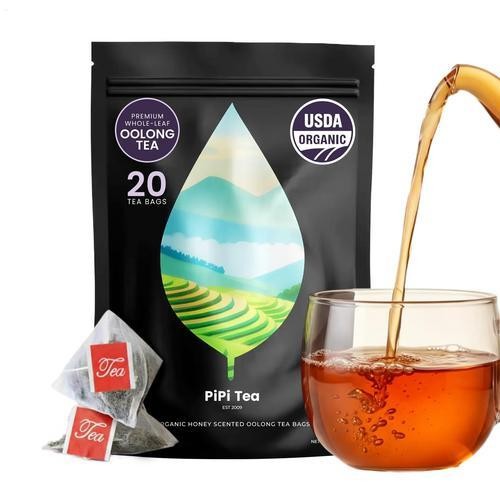 PiPi Tea Organic Oolong Tea Bags – Whole Leaf, 20 Bags (4g Each) – Cortisol & Ca
