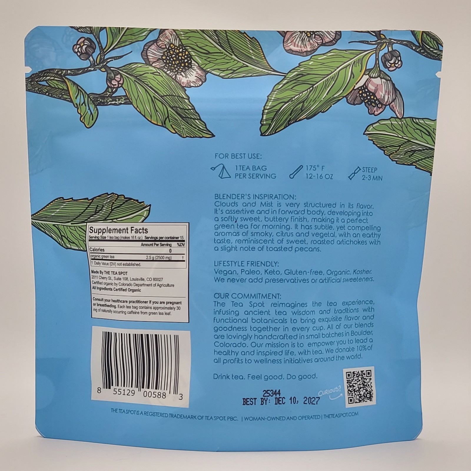 The Tea Spot – Clouds & Mist – Whole Leaf Green Tea – 15 Bags – Immune Support