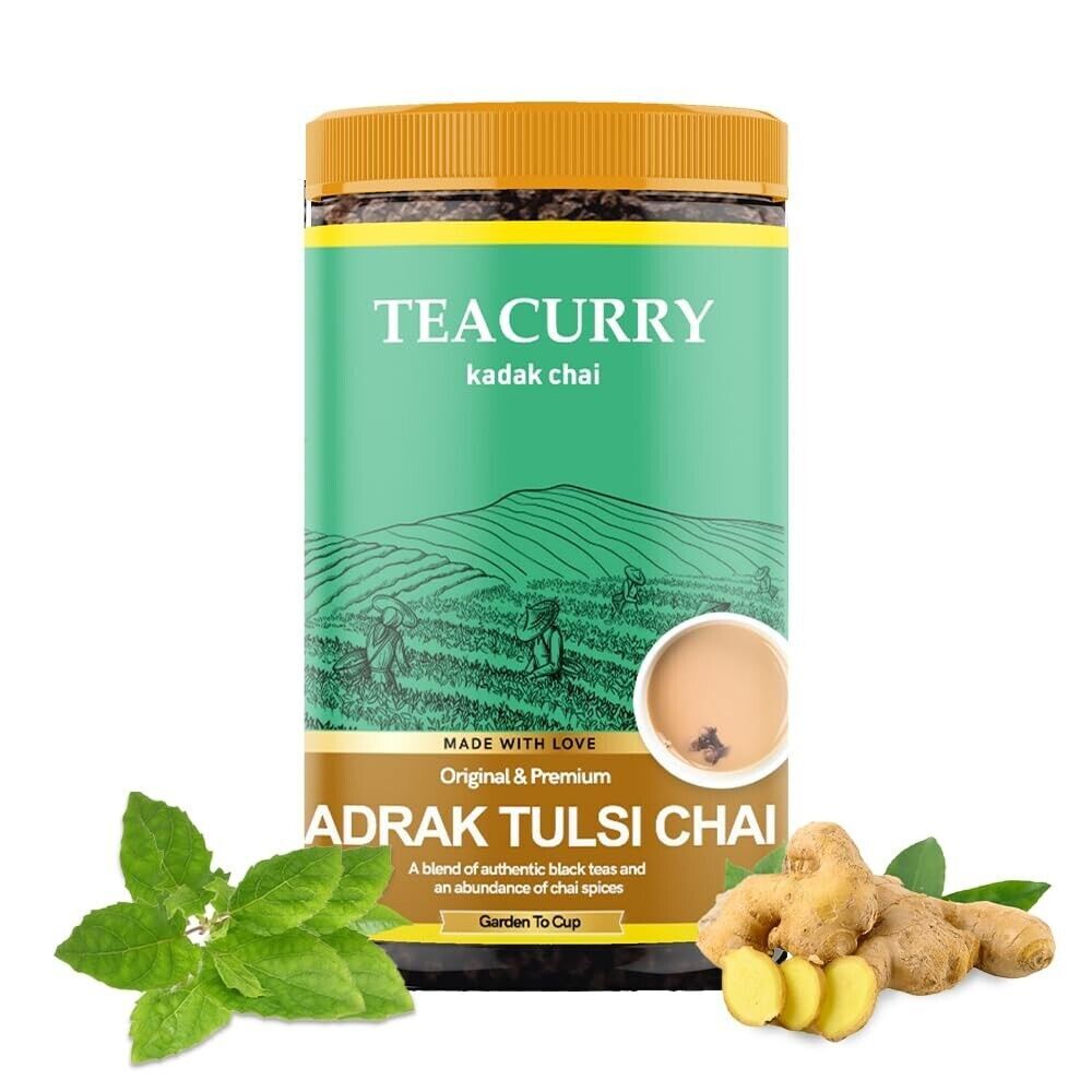 TEACURRY Adrak Tulsi Tea (100 Grams, 50 Cups) – Helps with Morning Sickness