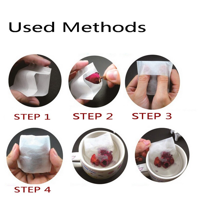 100X Empty Tea Bags Corn Fiber Fold Close Heat Seal Filter Paper Tea Infuser Jf