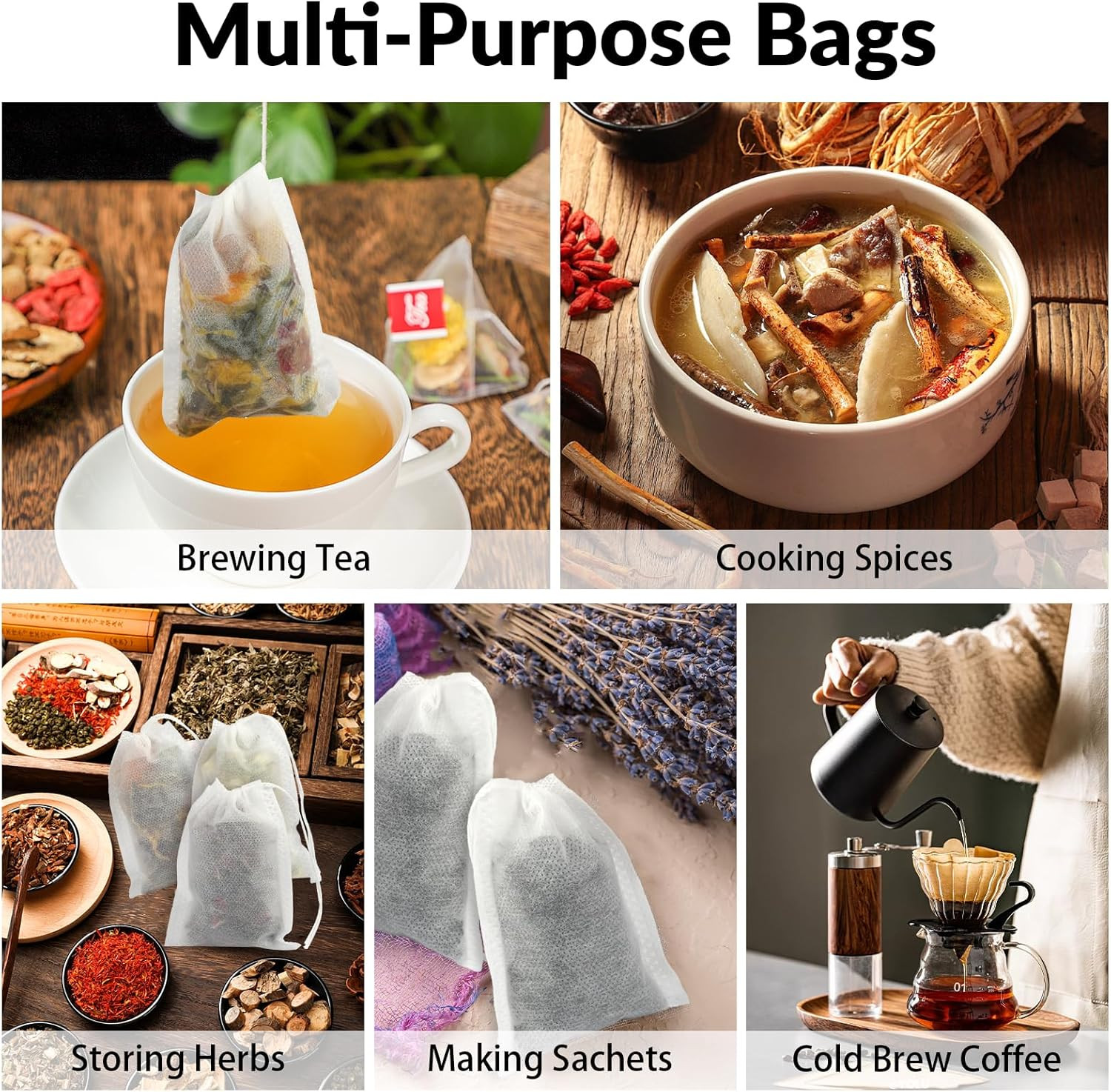 300 Pcs Disposable Tea Bags for Loose Leaf Tea, Unbleached Food-Grade Tea Filter