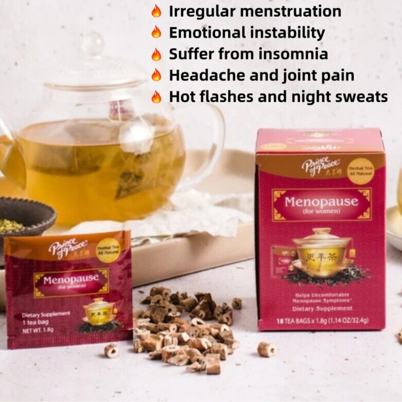 Prince of Peace Menopause Tea, 18 Tea Bags Each Box (6 Boxes)
