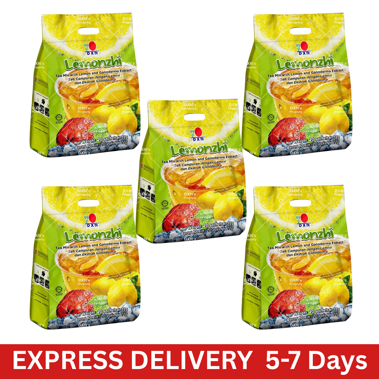 DXN Lemonzhi Instant Lemon Tea with Ganoderma 5 Packs Bundle 100 Sachets