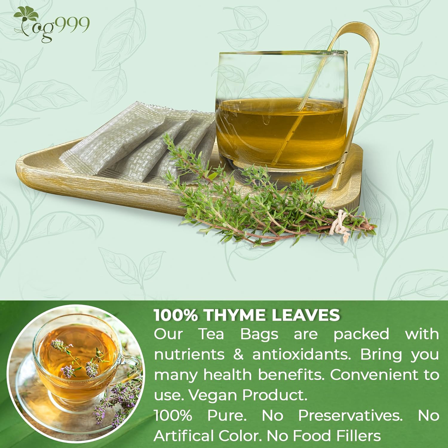 TOG999, 40 Thyme Leaf Tea Bags, 100% Natural & Pure Thyme Leaves. Loose Leaf No
