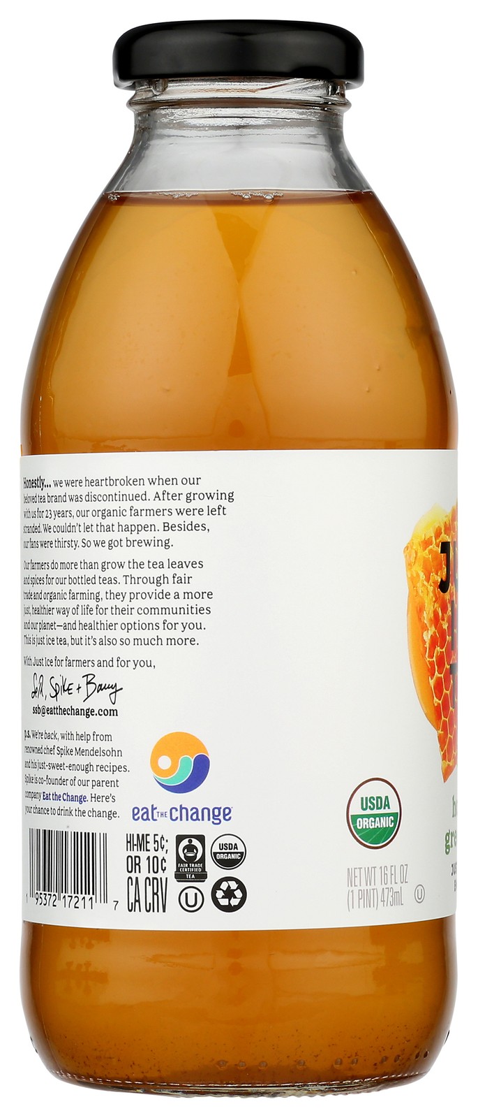 Just Ice Tea Honey Green 16 Fl Oz Usda Organic Fair Trade 12 Pack