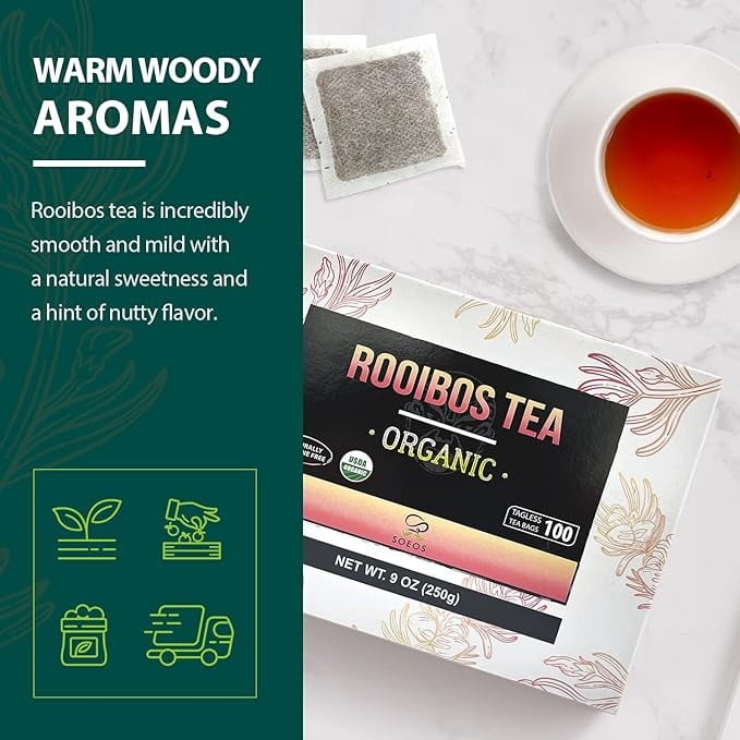 Organic Rooibos Tea,100 Teabag, 9oz (250g), 2 Packs,Total Weight of 18 oz (500g)