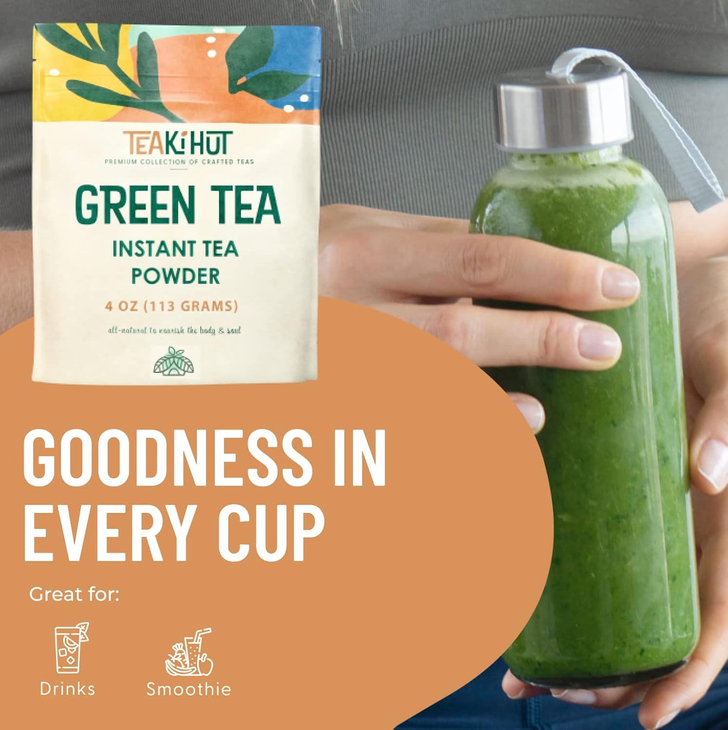 Instant Green Tea Powder, Refreshing Unsweetened Drink Mix, Premium Green Tea In