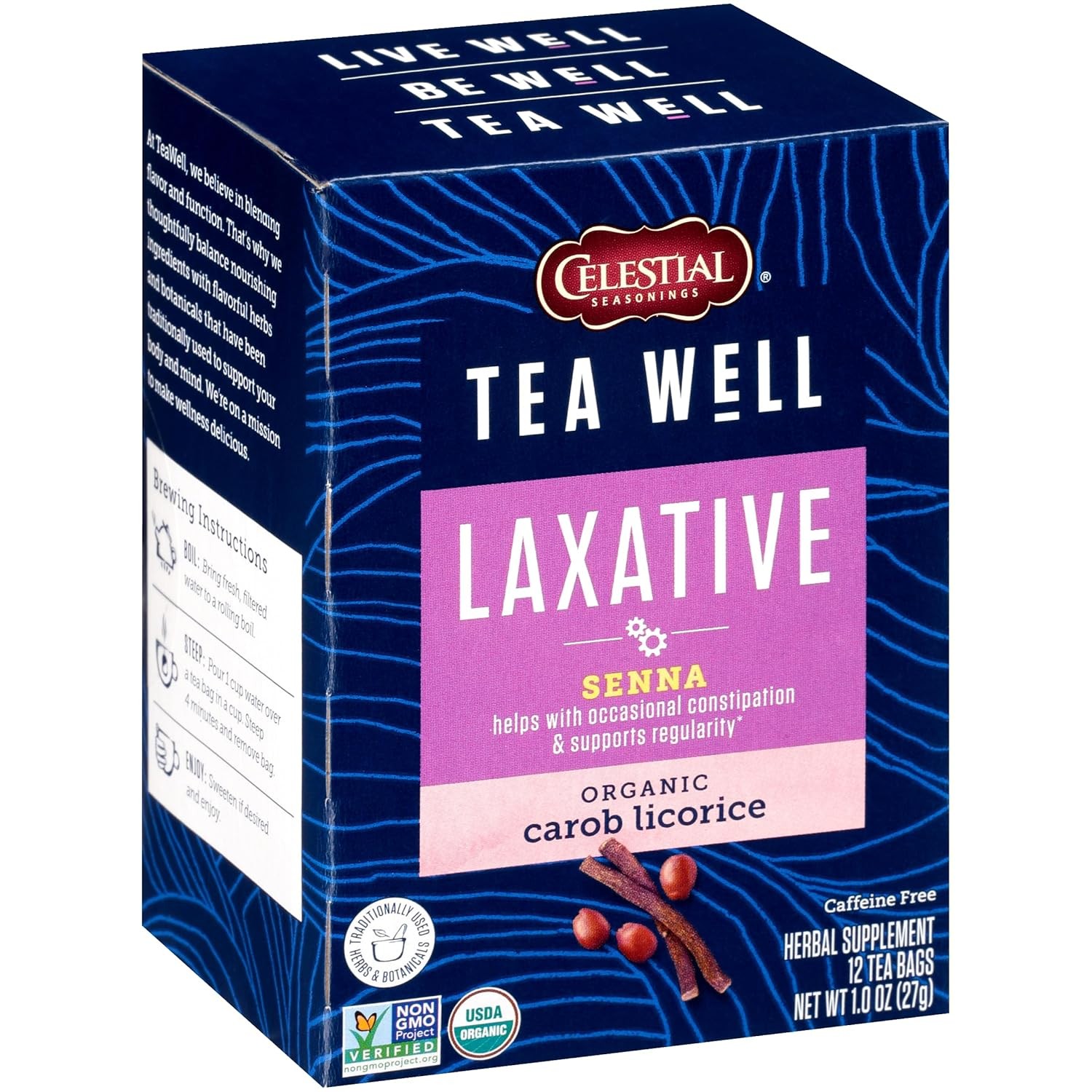 Celestial Seasonings TeaWell Herbal Tea, Laxative, Organic Carob Licorice, 12