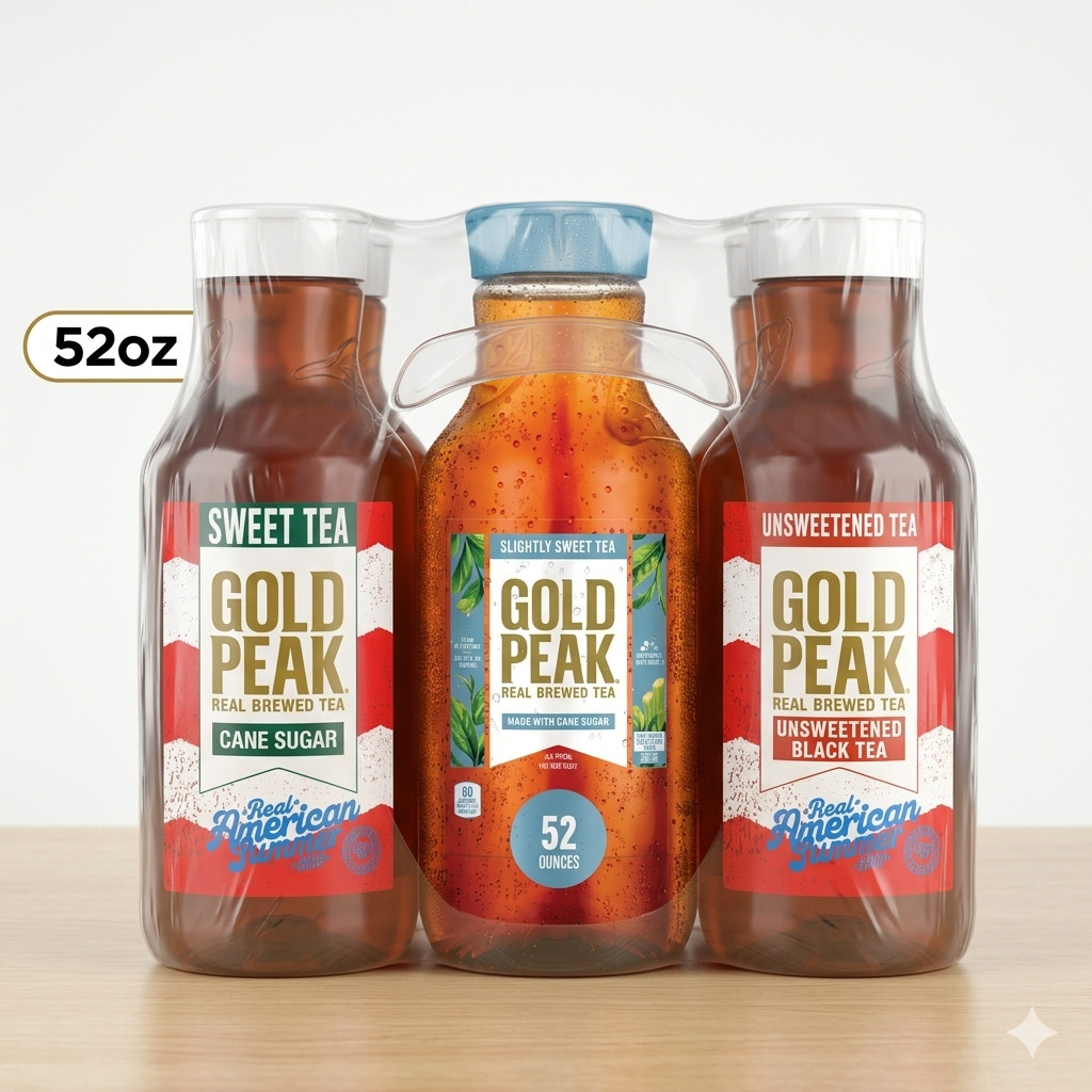 Gold Peak Sweet Slightly Sweet Unsweetened Tea 52oz 6 Pack Variety