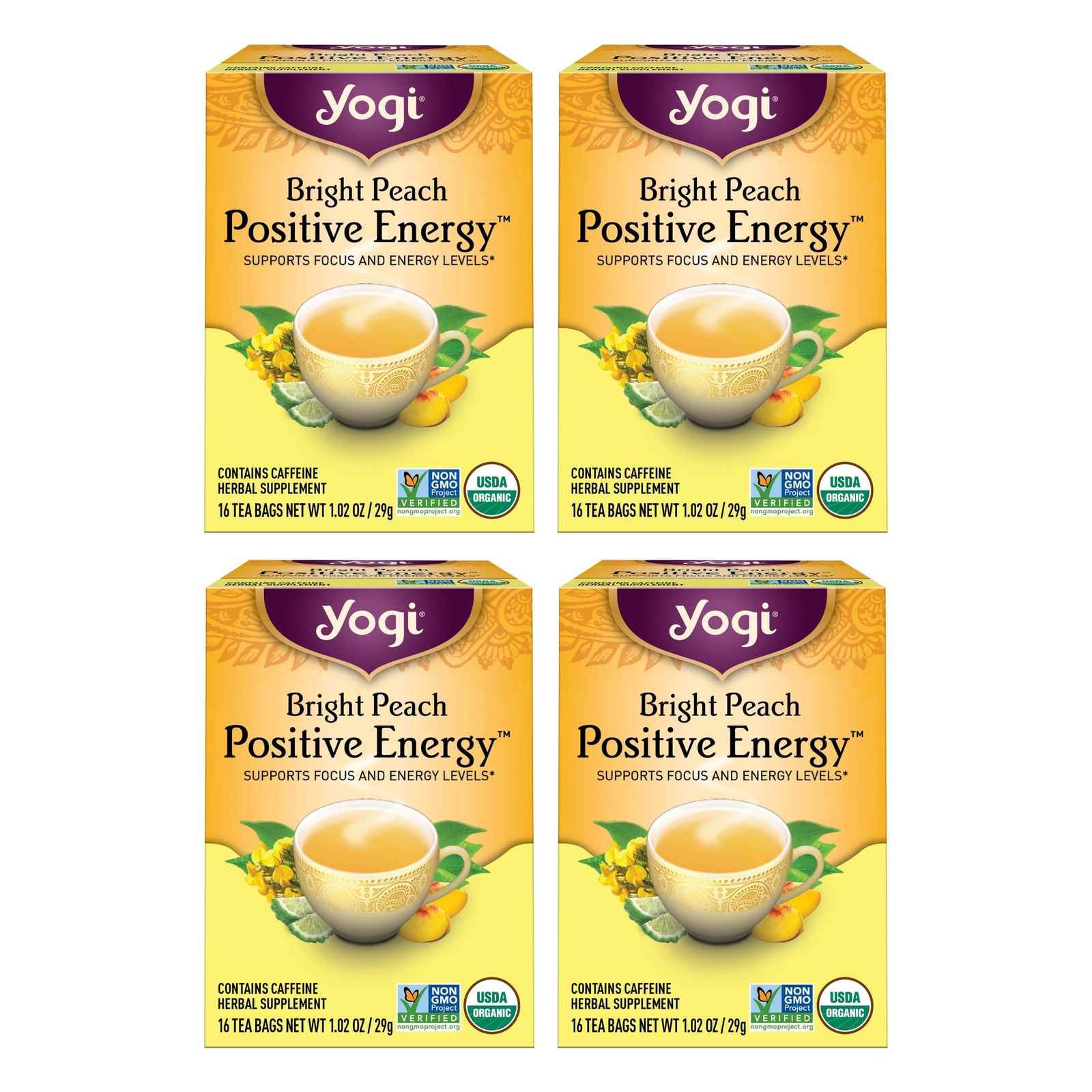 Yogi Organic Peach Tea Hibiscus Tea Pack of 16 Positive Energy Oolong Blend