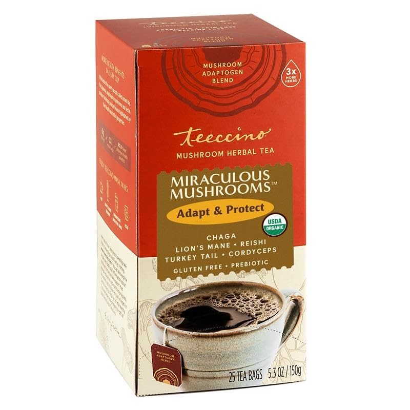 Teeccino Miraculous Mushrooms Adapt & Protect Herbal Tea 25 Count (Pack of 1)