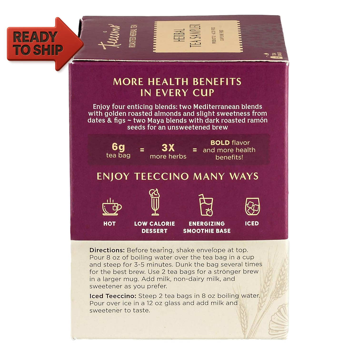 Teeccino Herbal Tea Sampler Assortment – 12 Tea Bags – Maca Chocolaté, French Ro