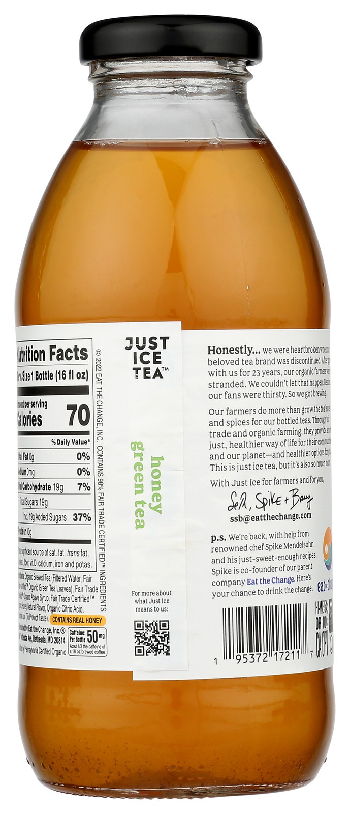 Just Ice Tea Honey Green 16 Fl Oz Usda Organic Fair Trade 12 Pack
