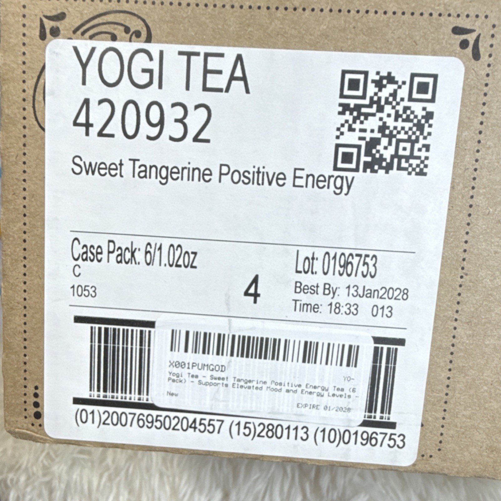 Yogi Sweet Tangerine Positive Energy Tea 6 Pack 1.02oz Pantry Exp 13Jan2028