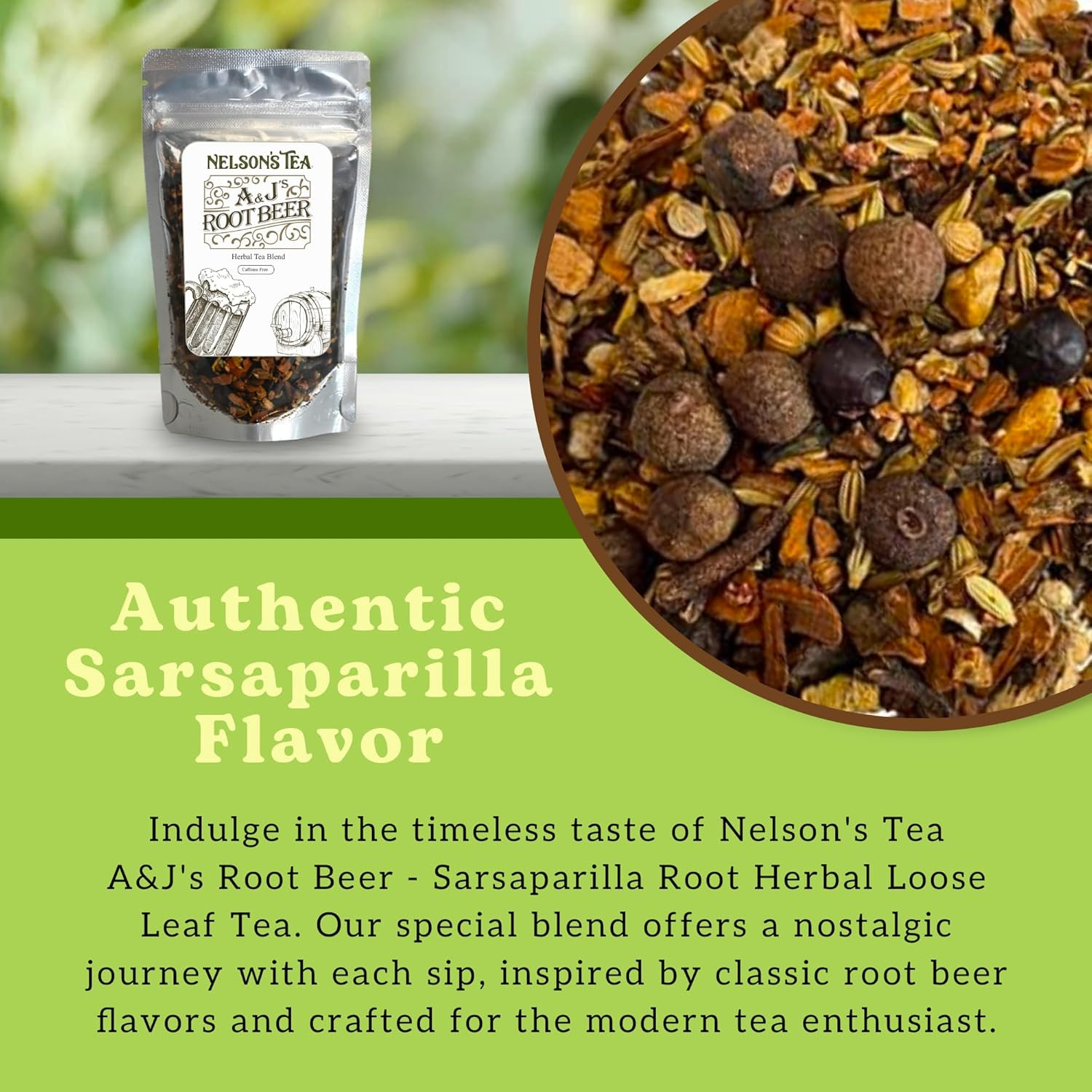 A&J’S Root Beer – Cut & Sifted Sarsaparilla Root Tea Loose Leaf – Caffeine Free,