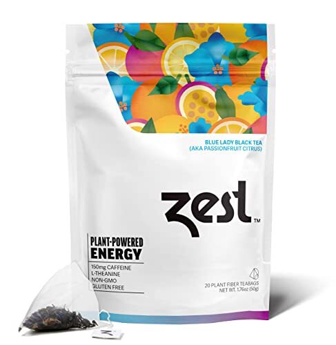 Zest 150mg High Caffeine Energy Leaf Blend – Blue Lady Black Tea – 20 Pack Ba…