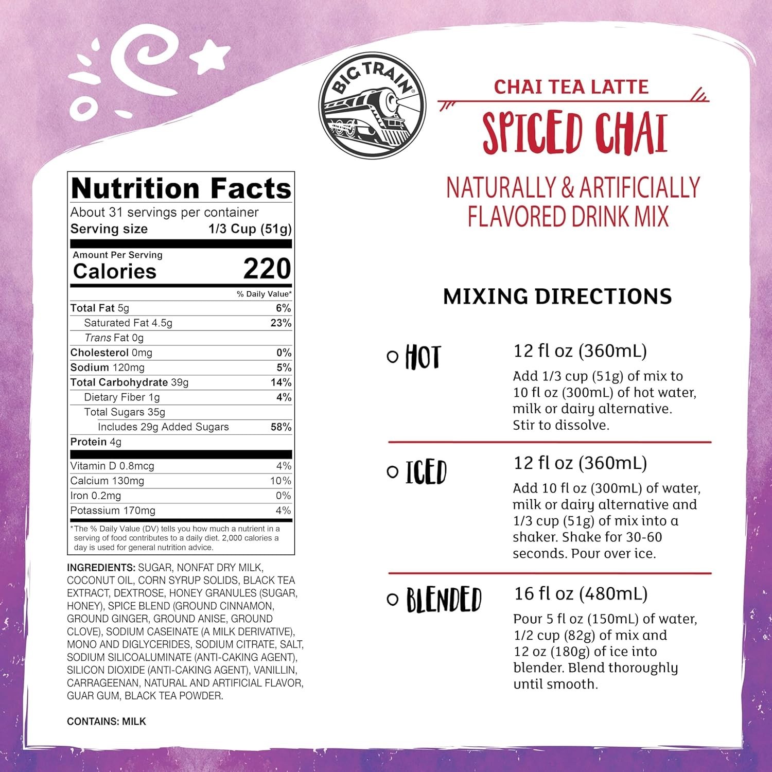 Spiced Chai Tea Latte Mix 3.5 Pound Bag Easy Hot or Iced Beverage