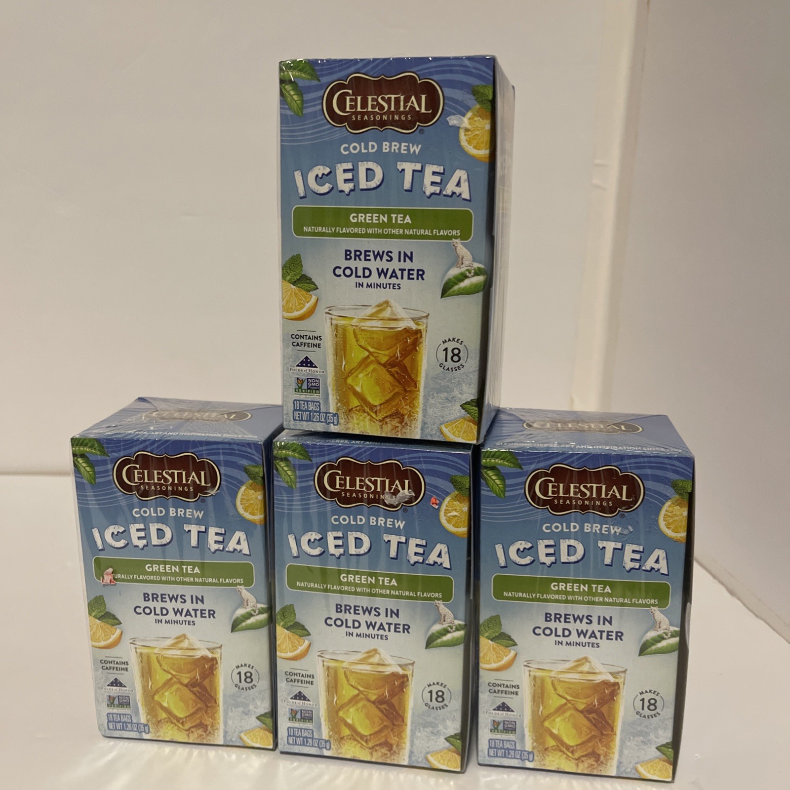 Celestial Seasonings Green Tea 72 bags brews in cold water contains caffeine