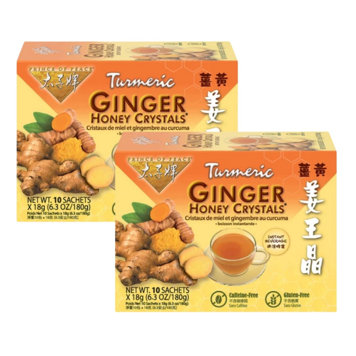 Turmeric Ginger Tea Instant Ginger Honey Crystals, 10 Sachets -2 Boxes