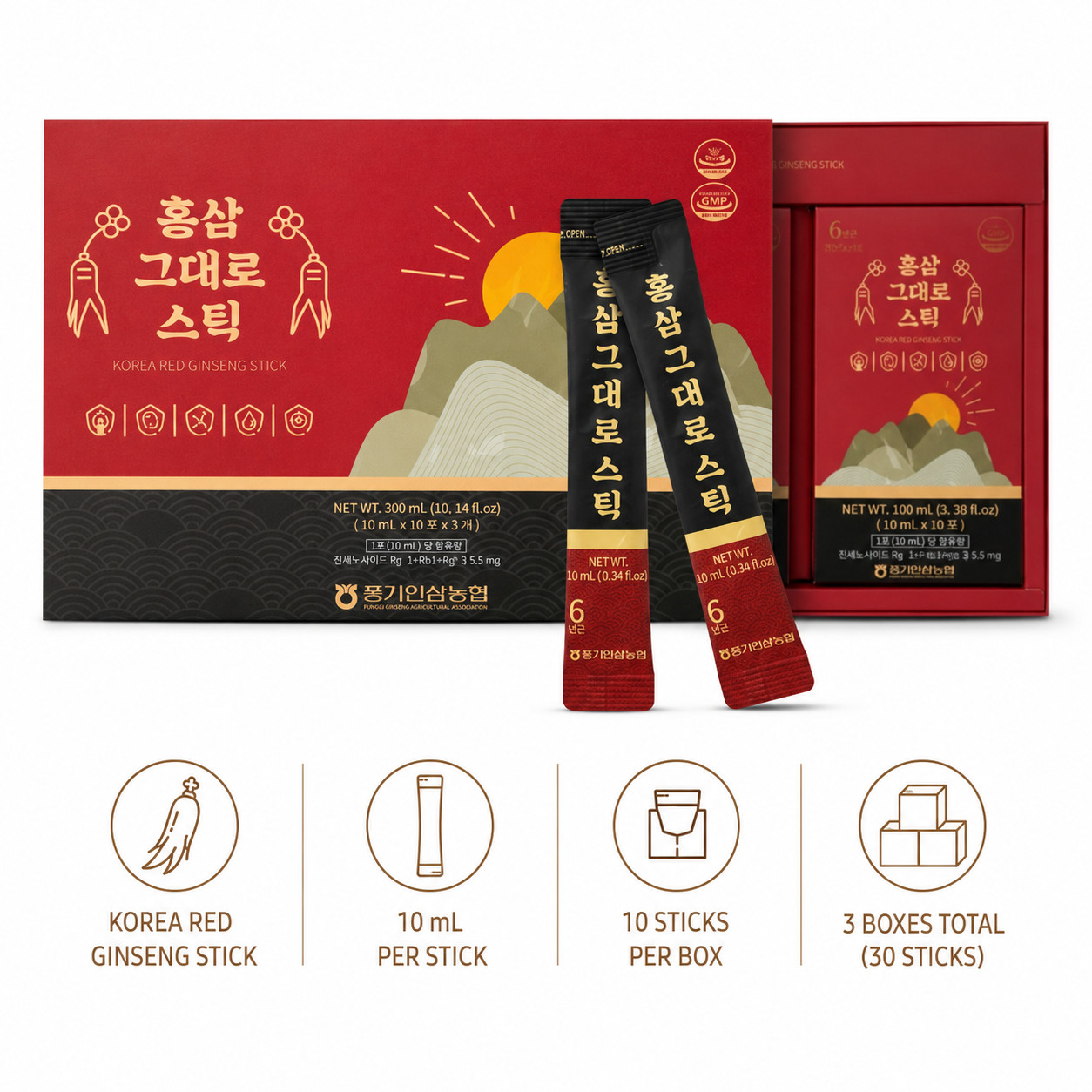 Korean 6 Years Red Ginseng Pure Stick 10ml(0.34oz) x 30 Pouch
