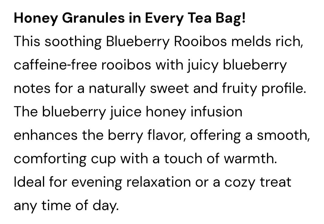True Honey Teas Blueberry Rooibos Herbal Tea Organic Caffeine Free 24 Pack