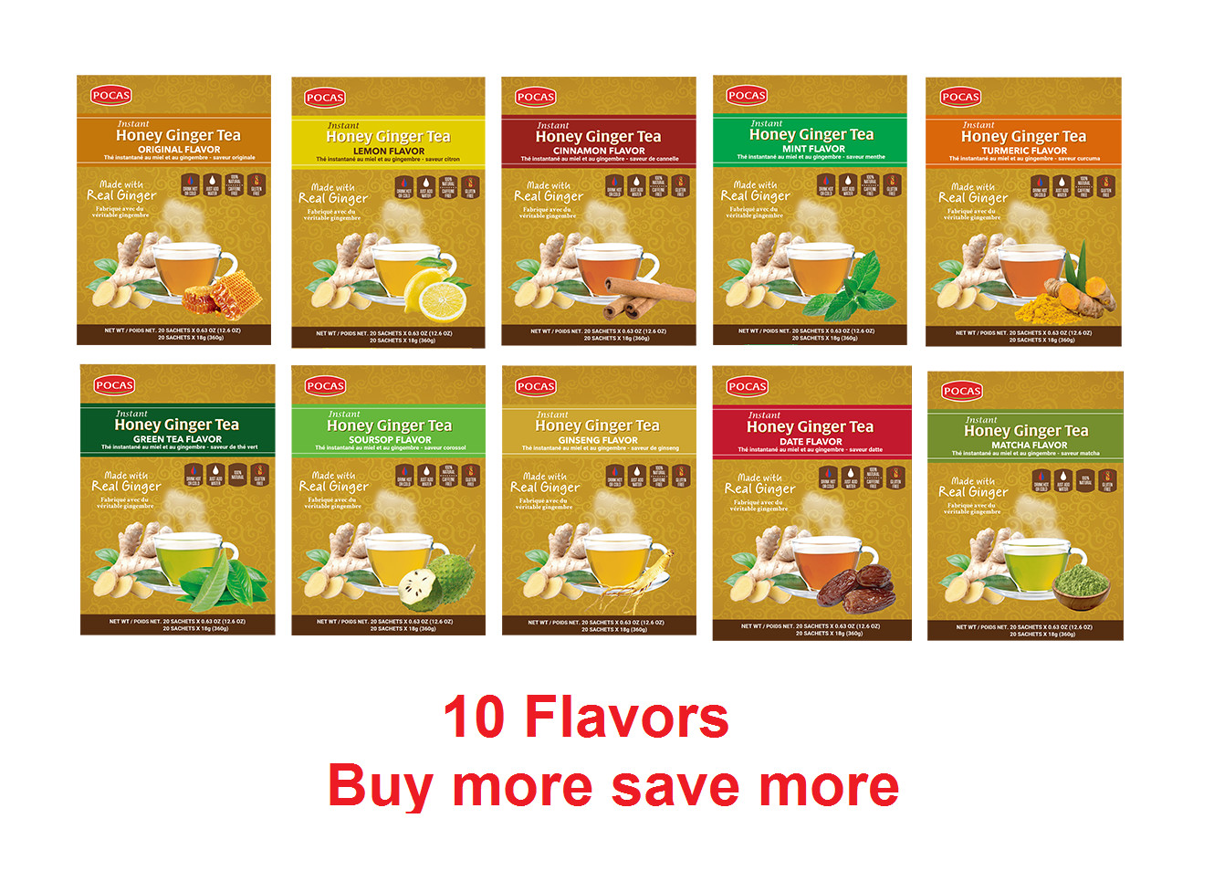 Pocas Honey Ginger Tea original Instant Honey Ginger Tea Made with Real Ginger