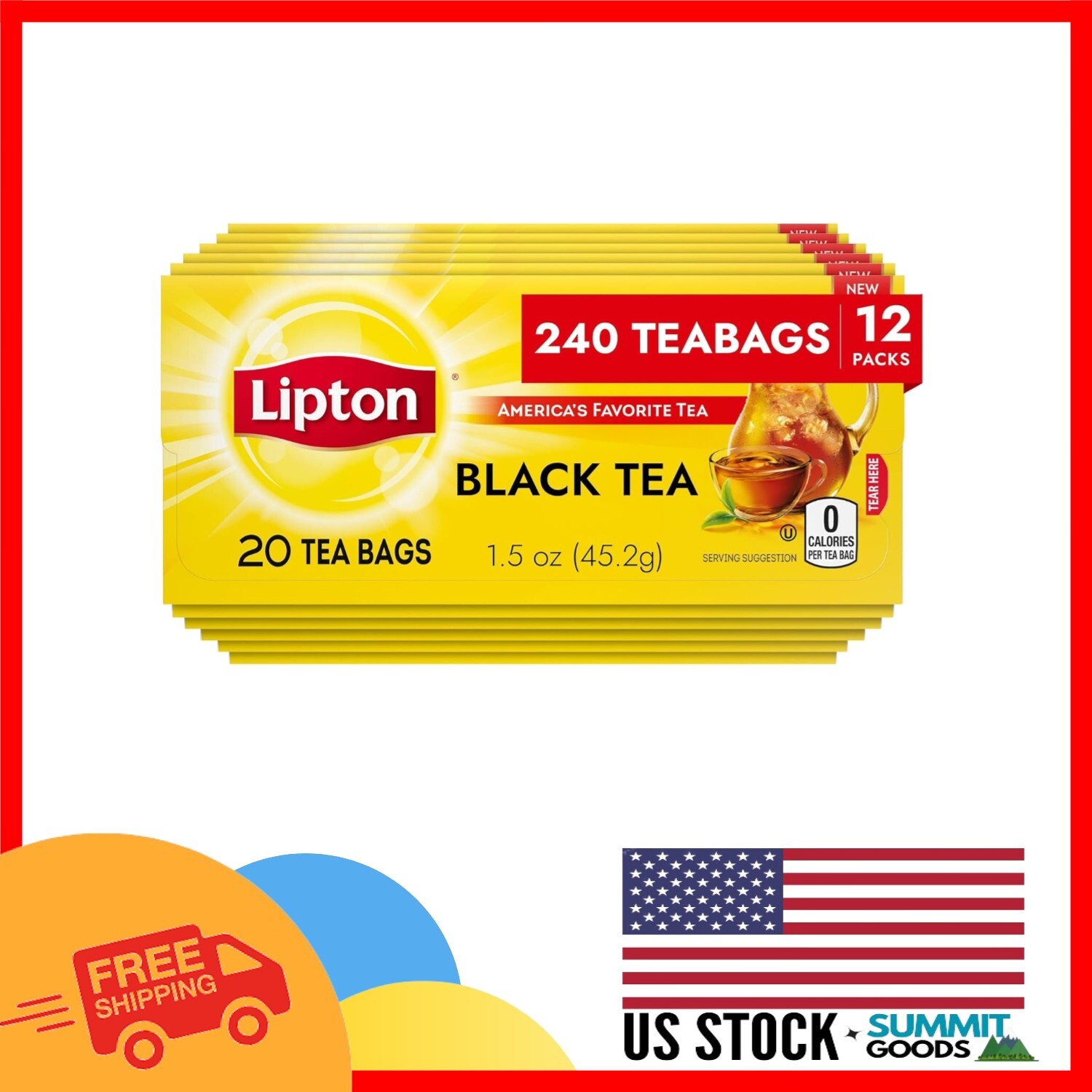 Indulge in 240 Black Tea Bags – Unsweetened, Caffeinated Mix, Perfect Anytime