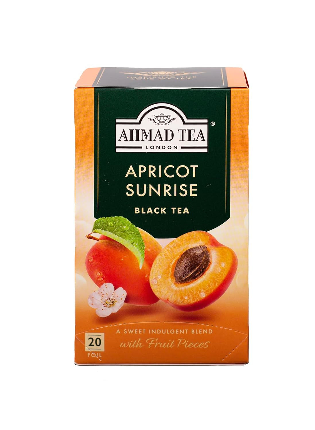 Ahmad Tea Apricot Sunrise Black Tea Bags 20 Count Fruity Flavor Antioxidant