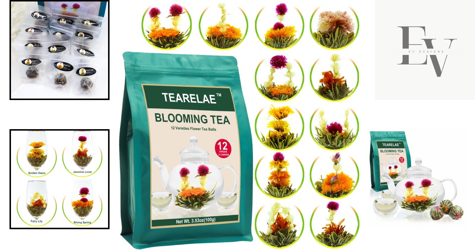 Artisan Blooming Tea Flowers – 12 Individually Wrapped Green Tea Bouquets