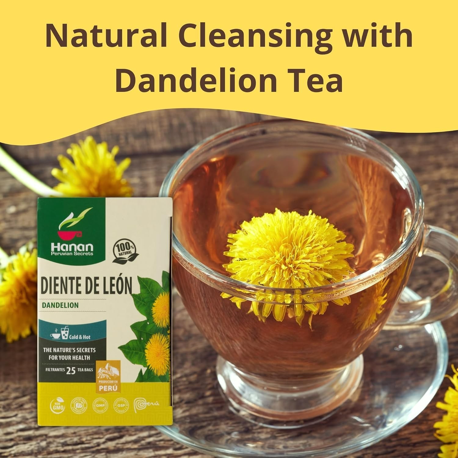 100% Natural Dandelion Root Tea Diente de León – 50 Tea Bags of from Peru