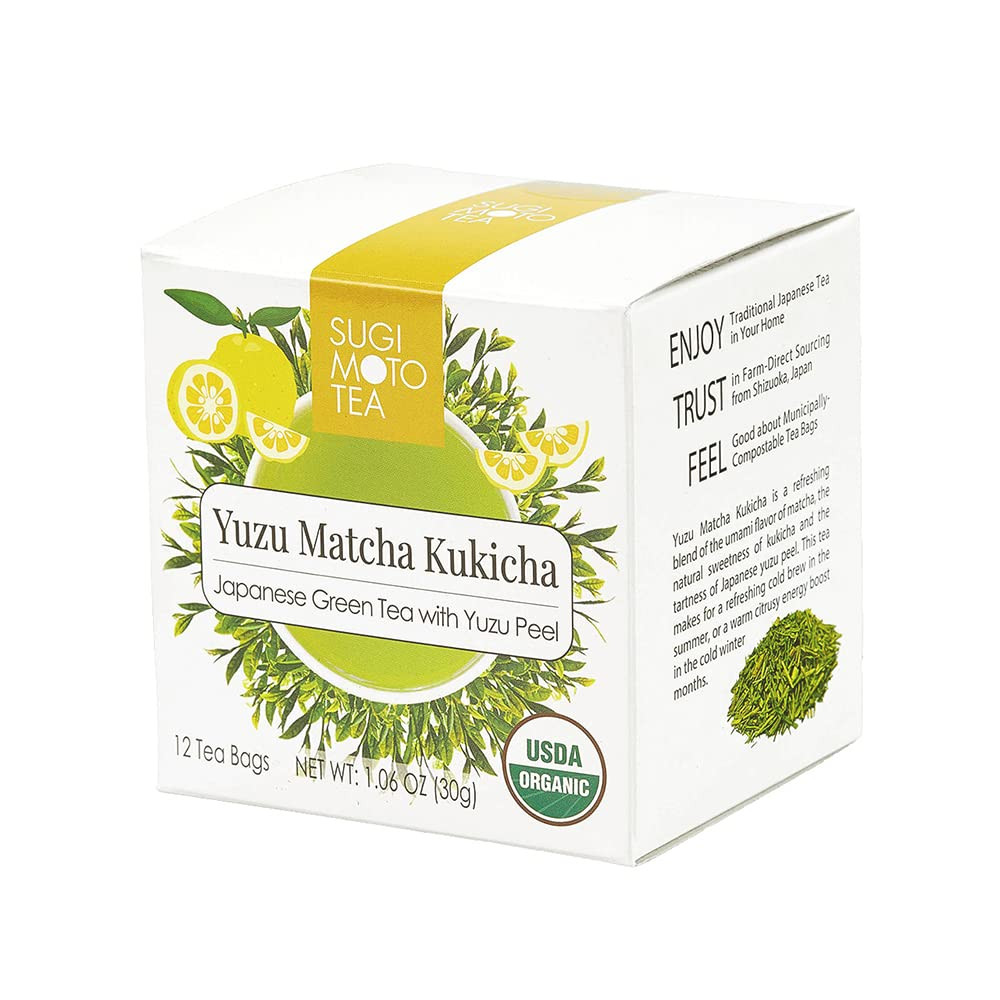 Japanese Organic Yuzu Matcha Kukicha Green Tea Bags 12 Count Pack of 1