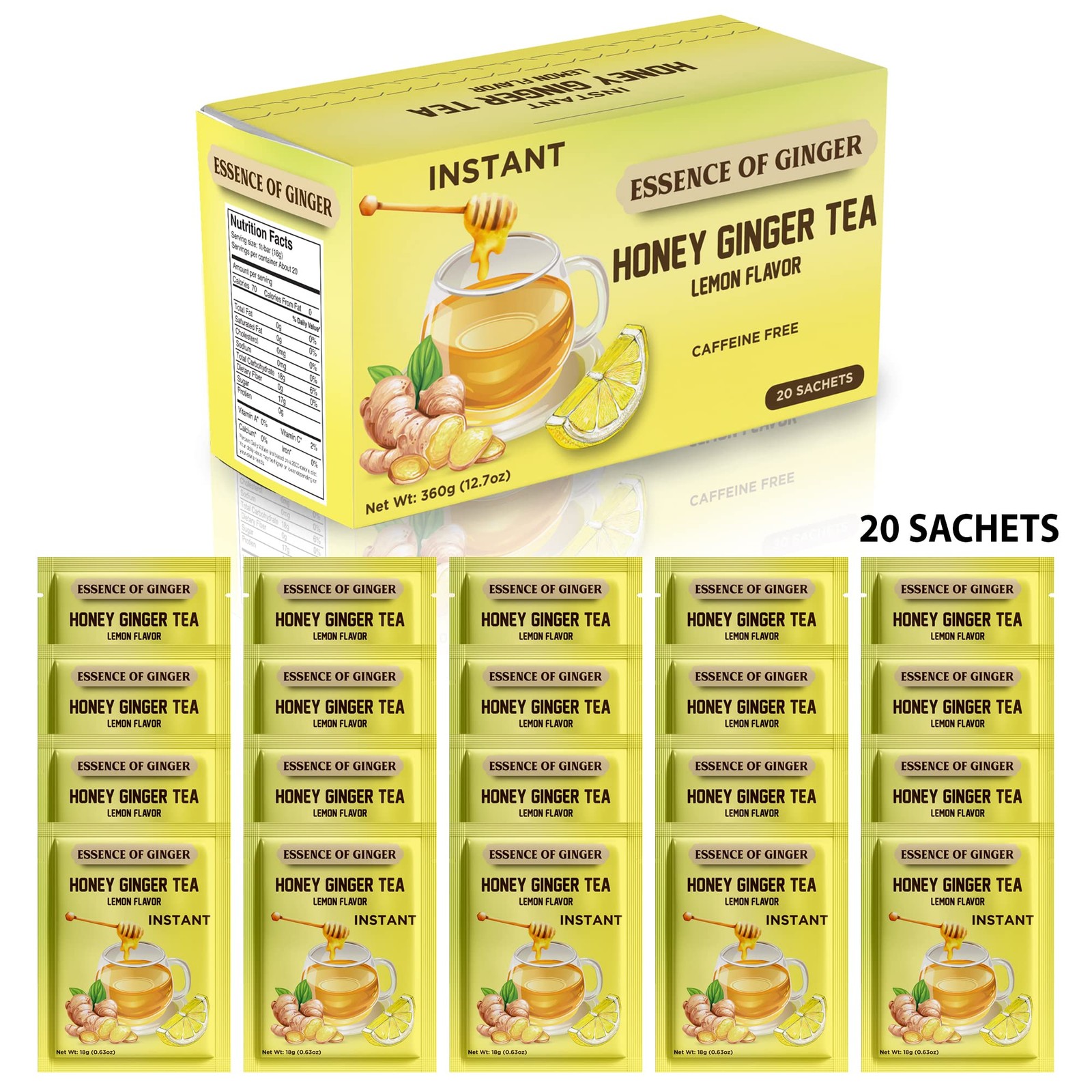 Natural Honey Lemon Ginger Herbal Tea 20 Sachet Packets Instant Beverage 18…