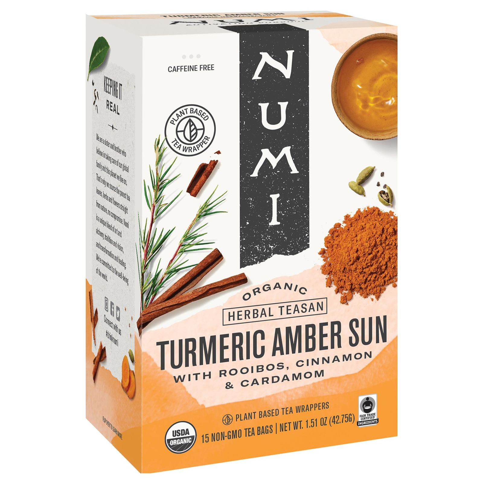 Numi Organic Golden Orange Turmeric Tea 12 Count Herbal Non GMO Caffeine Free