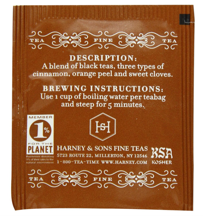 Harney & Sons Hot Cinnamon Spicy Black Tea Wrapped, Kosher, 50 Tea Bags