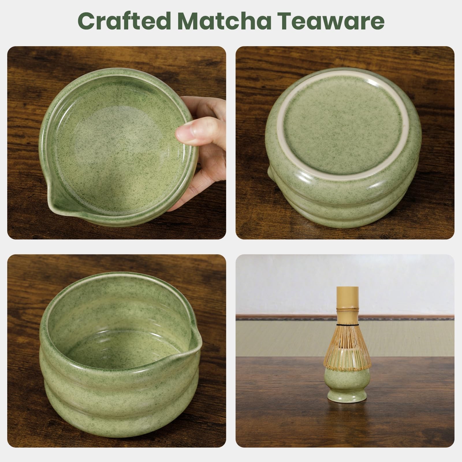 Matcha Whisk Set 7pcs, Japanese Macha Making Kit – 17oz Bowl with Spout, Whis…