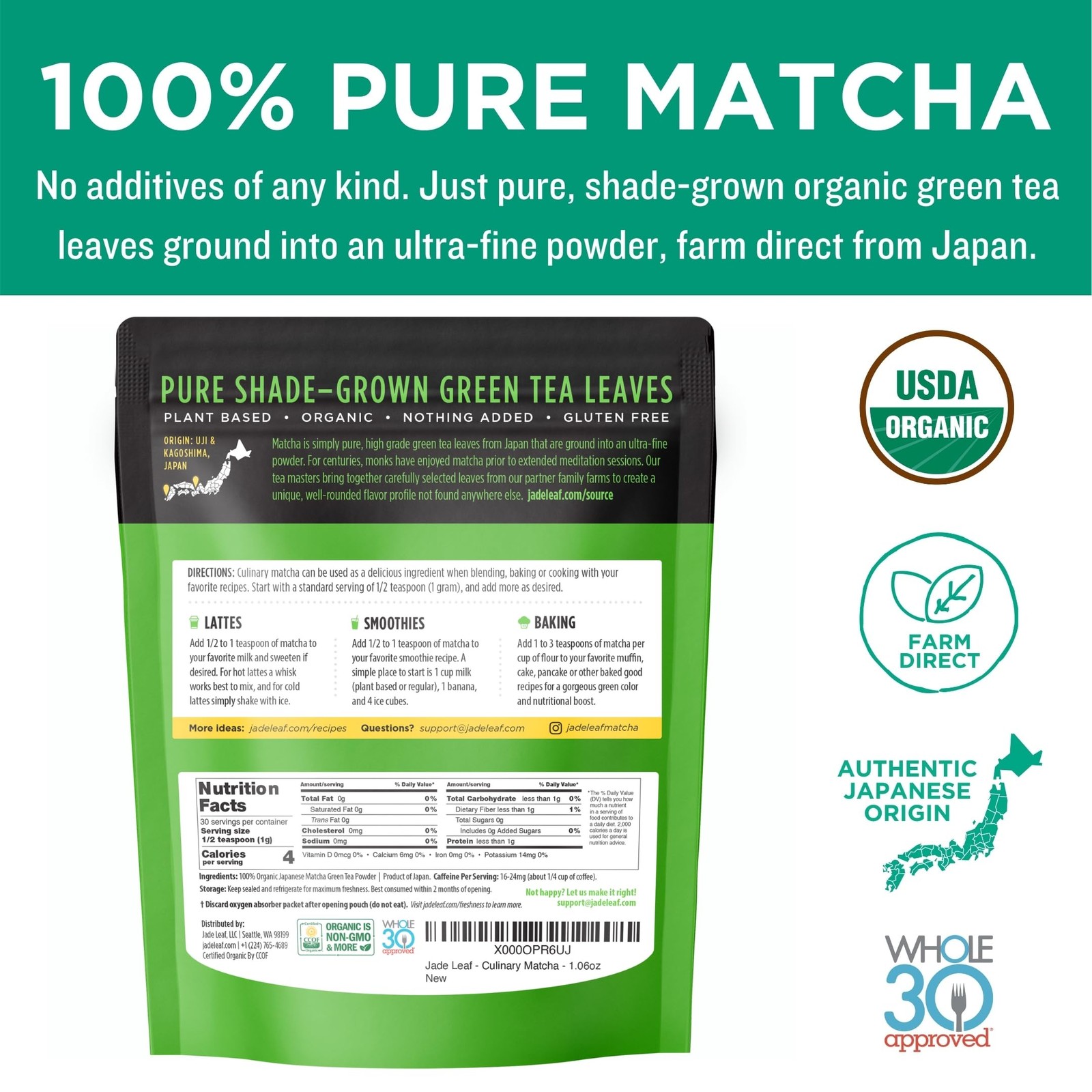 USDA Organic Matcha Green Tea Powder Culinary Grade 106 Ounce Vegan Gluten Free