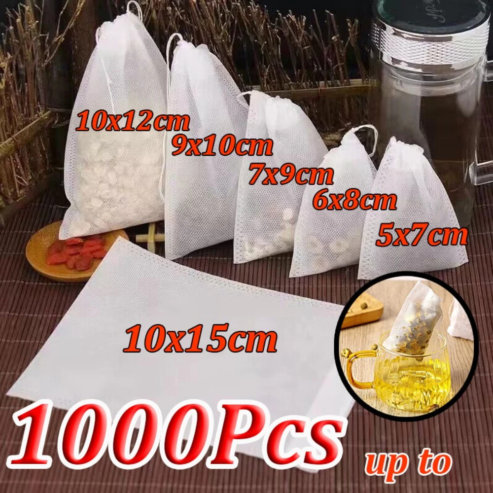 1000-100Pcs Disposable Tea Bags Empty Scented Tea Filter Bags Paper with Drawstr