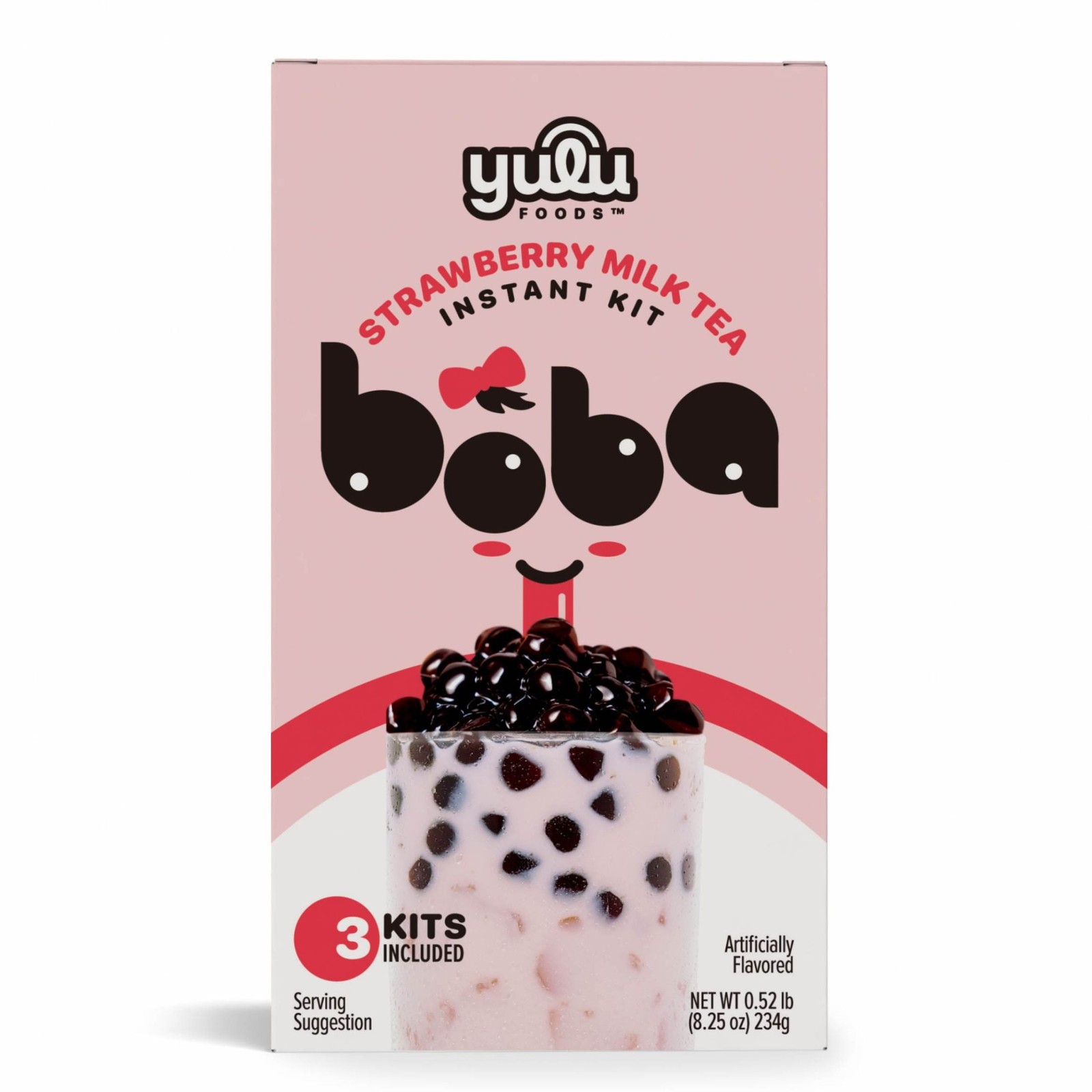 Yulu Instant Boba Strawberry Milk Tea, Bubble Tea Kit, 3 Drinks